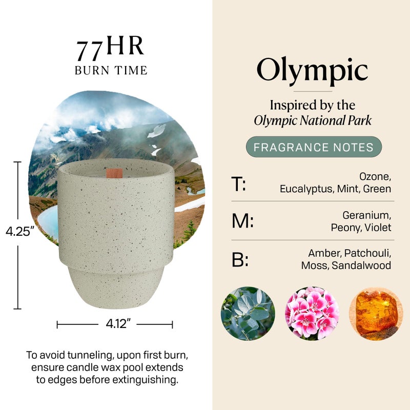 Paddywax Parks, Olympic Scented Candle in Reusable Ceramic Jar with Crackling Wood Wick, Soy Candle with Approx. 77 Hour Burn Time, Decorative Gift Candles for Home, Moss & Mint Scent, 11 oz - Image 3